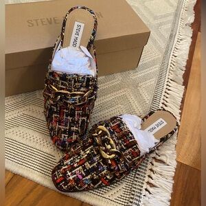 Steve Madden Multicolor Tweed Mules with Gold Chain